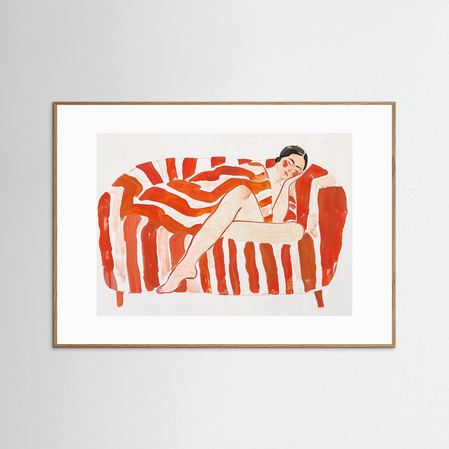 Nap on sofa in red stripes