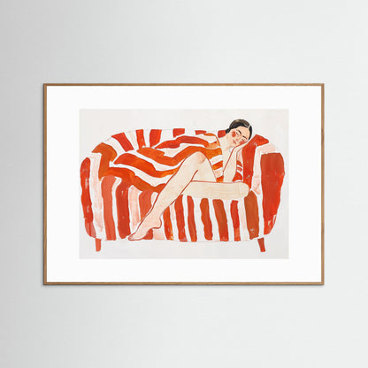 Nap on sofa in red stripes