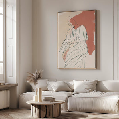 Abstract Minimalist Line Art Print Terracotta and Cream | Modern Figurative Giclée Canvas Wall Art for Bedroom Living Room Office