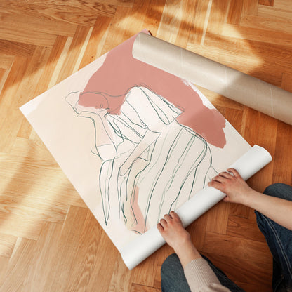Abstract Minimalist Line Art Print Terracotta and Cream | Modern Figurative Giclée Canvas Wall Art for Bedroom Living Room Office
