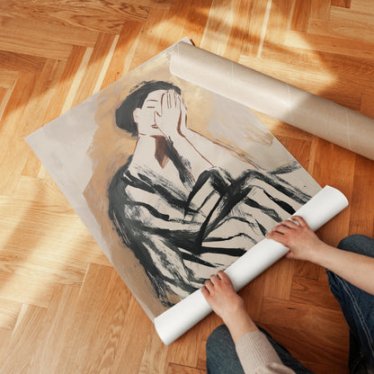 Abstract Woman Canvas Wall Art with Gold and Black Brush Strokes Modern Minimalist Print for Living Room or Bedroom