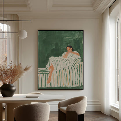 Abstract Woman Canvas Wall Art Emerald Green Wall Art Minimalist Print Contemporary Art Above Bed Decor