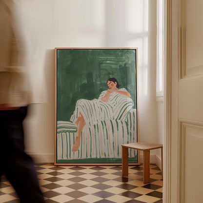 Abstract Woman Canvas Wall Art Emerald Green Wall Art Minimalist Print for Living Room Decor Above Bed Decor