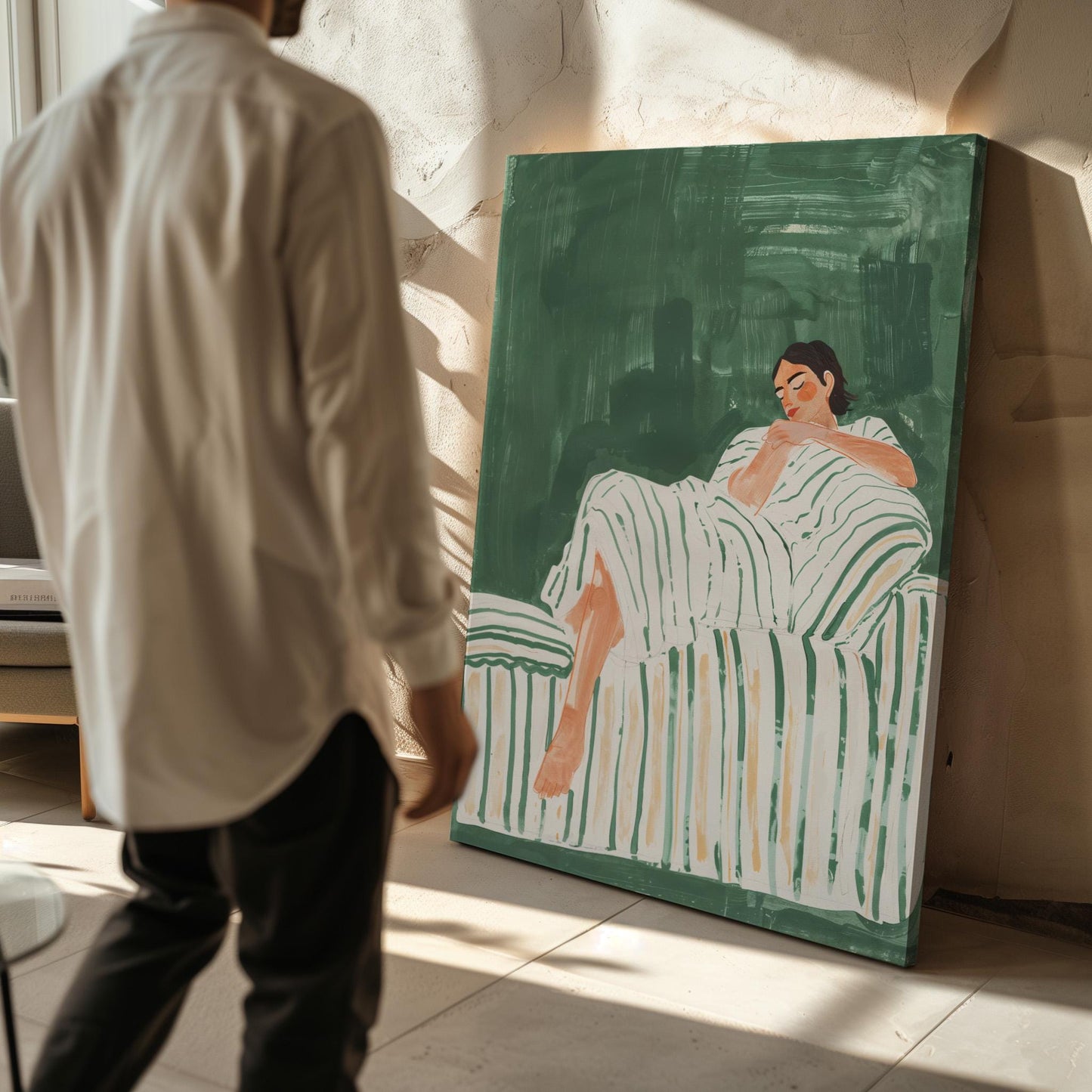 Abstract Woman Canvas Print - Emerald Green Minimalist Decor