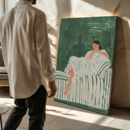 Abstract Woman Canvas Print - Emerald Green Minimalist Decor