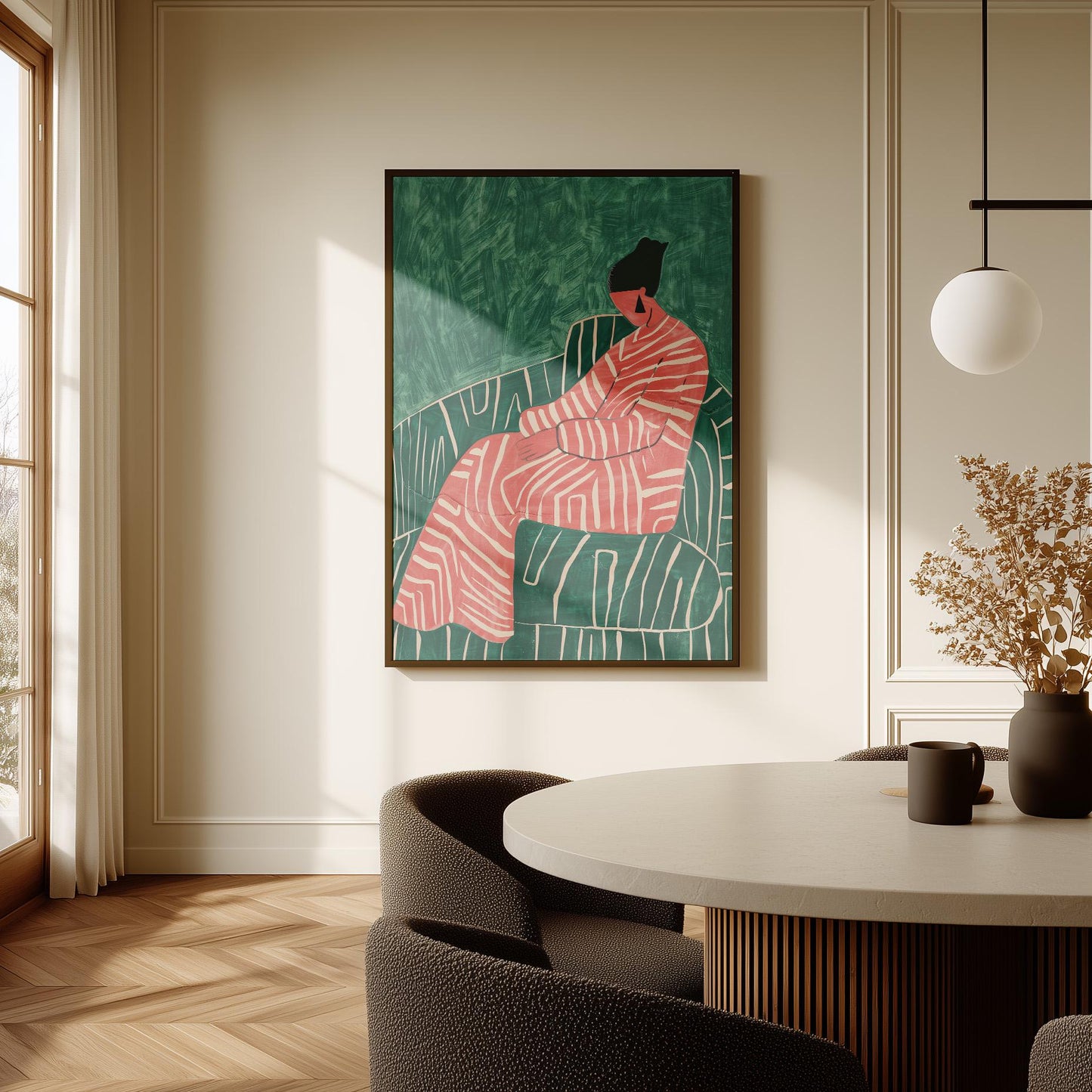Abstract Woman Canvas Art: Green & Red Giclée Print with Floating Frame