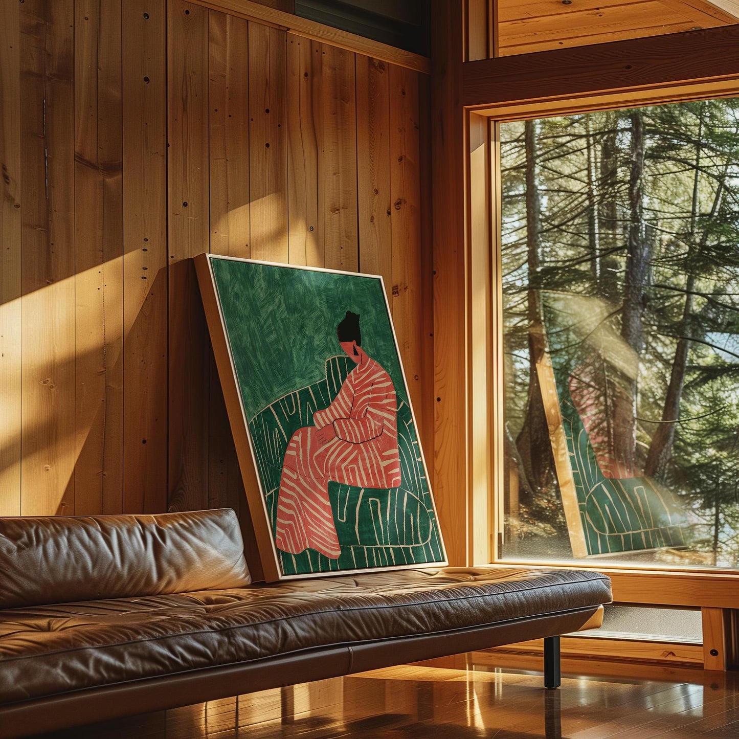 Abstract Woman Canvas Art: Green & Red Giclée Print with Floating Frame