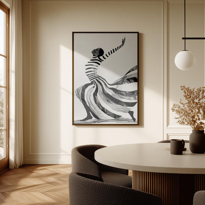 Abstract Woman Wall Art: Black and White Stripes (Framed or Unframed)
