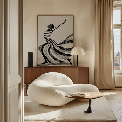 Abstract Woman Wall Art: Black and White Stripes (Framed or Unframed)
