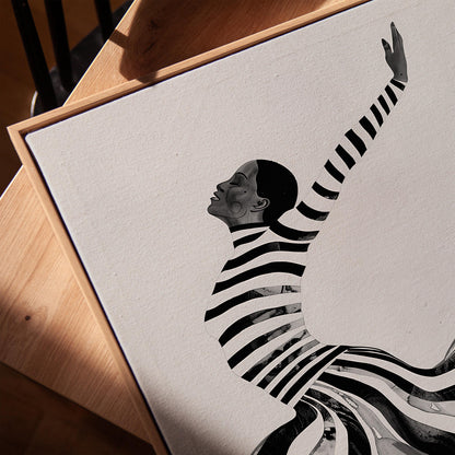 Abstract Woman Wall Art: Black and White Stripes (Framed or Unframed)