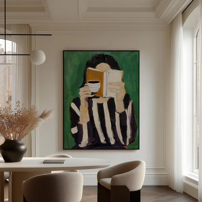 Green Abstract Woman Canvas Art: Floating Frame Modern Print
