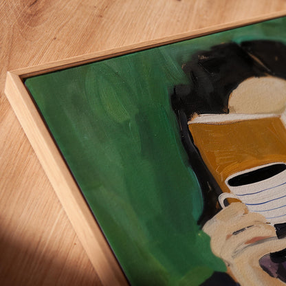 Green Abstract Woman Canvas Art: Floating Frame Modern Print