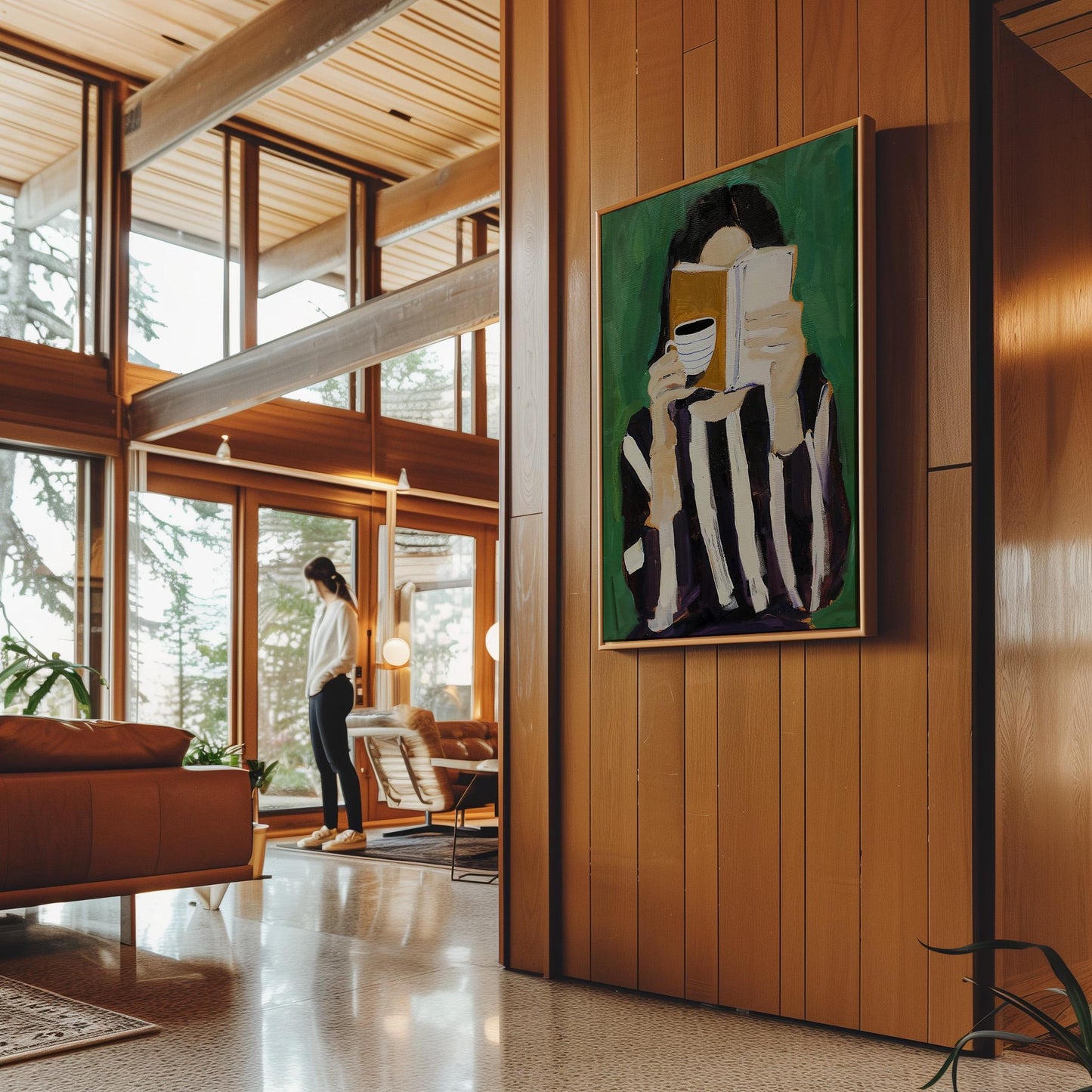 Green Abstract Woman Canvas Art: Floating Frame Modern Print