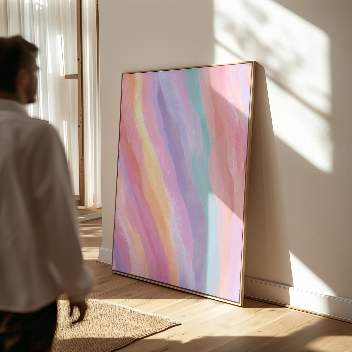 Canvas Wall Art: Abstract Pastel Painting - Floating Wood Frame