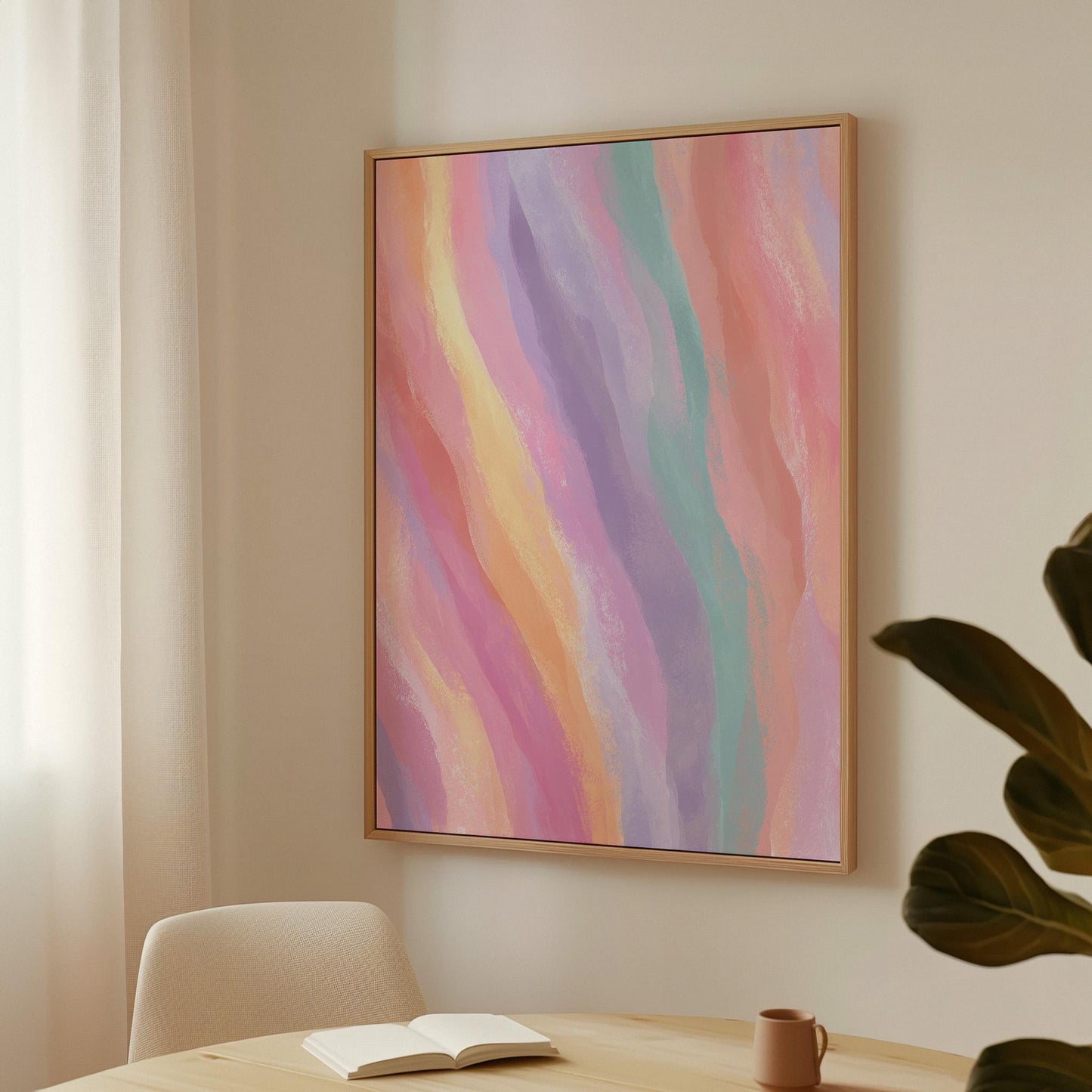 Canvas Wall Art: Abstract Pastel Painting - Floating Wood Frame