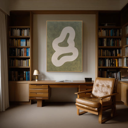 Japandi Canvas Print: Beige Green Abstract with Floating Frame