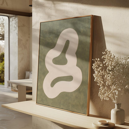 Minimalist Beige and Green Abstract Canvas Wall Art with Floating Frame Modern Japandi Style Print for Living Room