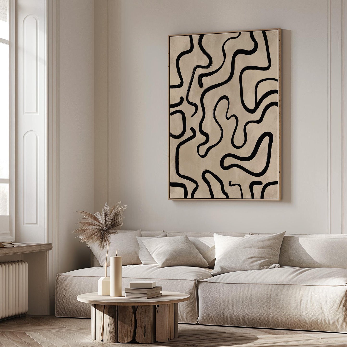 Abstract Line Canvas Print: Black and White Minimalist (Framed or Unframed)