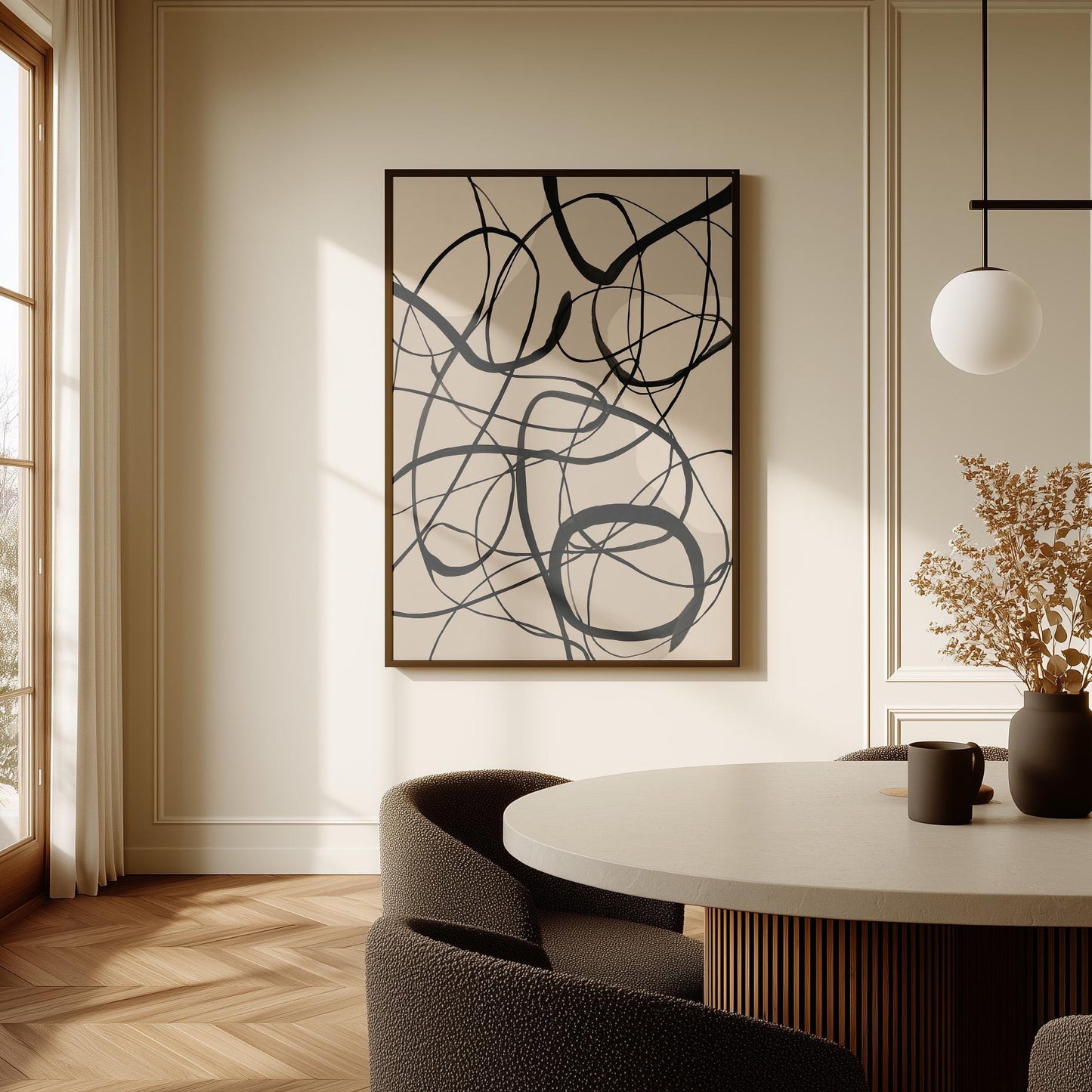 Minimalist Black and White Line Art Canvas (Floating Frame Options)