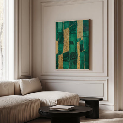 Emerald Green Abstract Canvas Art: Gold Accents