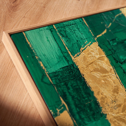 Emerald Green Abstract Canvas Art: Gold Accents