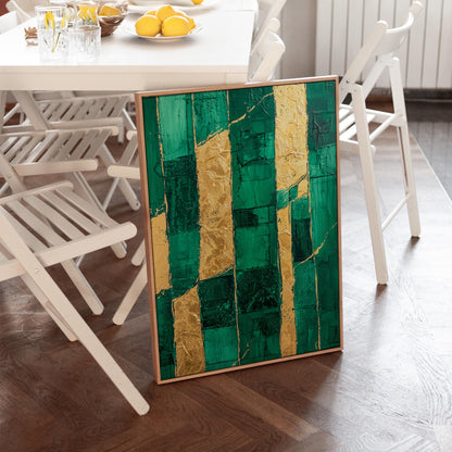Emerald Green Abstract Canvas Art: Gold Accents