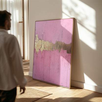 Pink and Gold Abstract Canvas Art: Modern Floating Frame