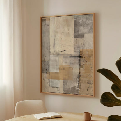Beige and Brown Abstract Landscape Canvas Wall Art with Floating Frame Modern Neutral Painting for Living Room