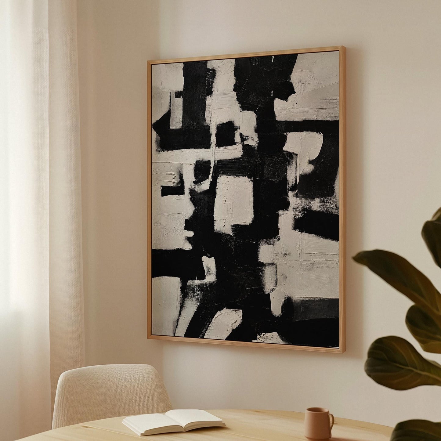 Abstract Geometric Canvas Art: Black and White Modern Print (Framed or Unframed)