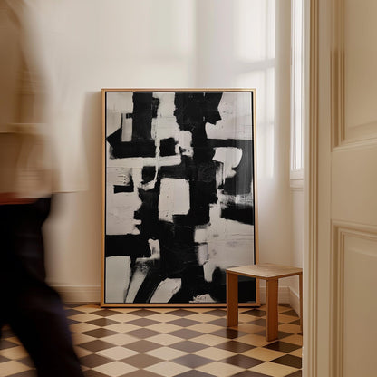 Abstract Geometric Canvas Art: Black and White Modern Print (Framed or Unframed)