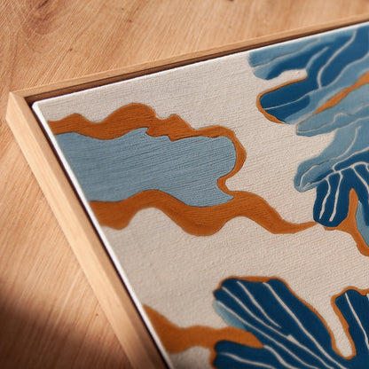 Blue Botanical Abstract Canvas Wall Art with Floating Frame Modern Nature Inspired Print for Living Room or Bedroom