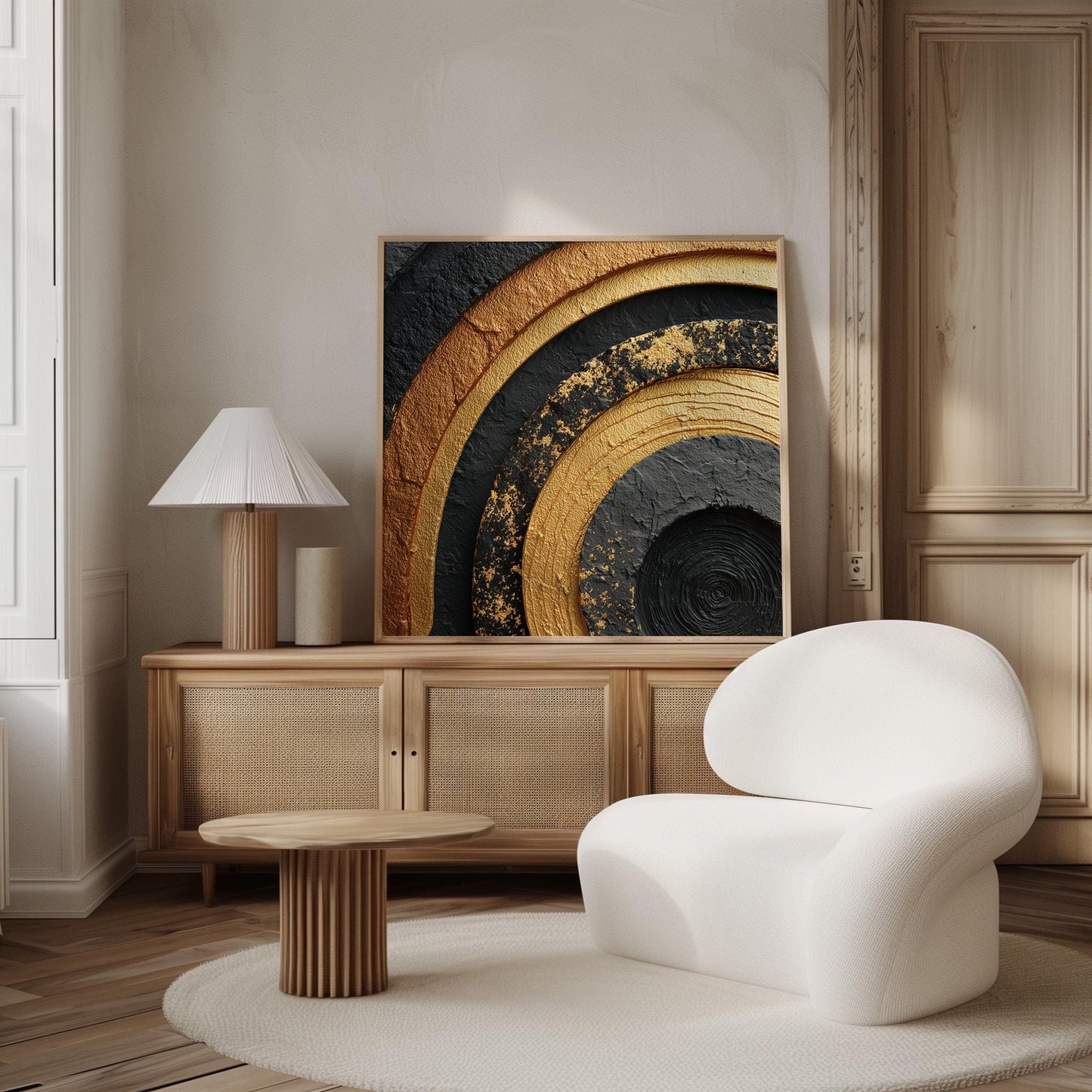 Black and Gold Abstract Canvas Art:  Concentric Circles
