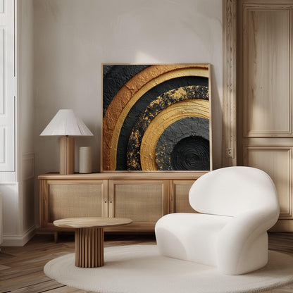 Black and Gold Abstract Canvas Art:  Concentric Circles