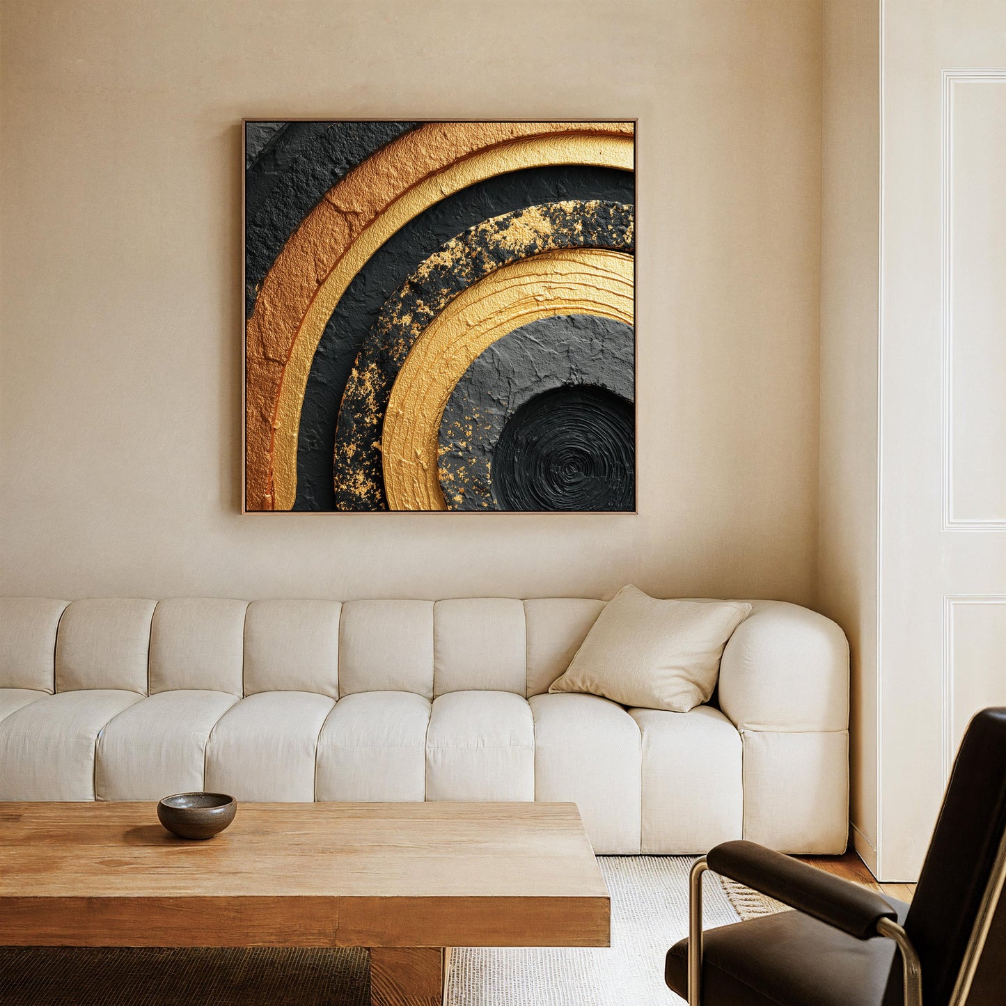 Black and Gold Abstract Canvas Art:  Concentric Circles