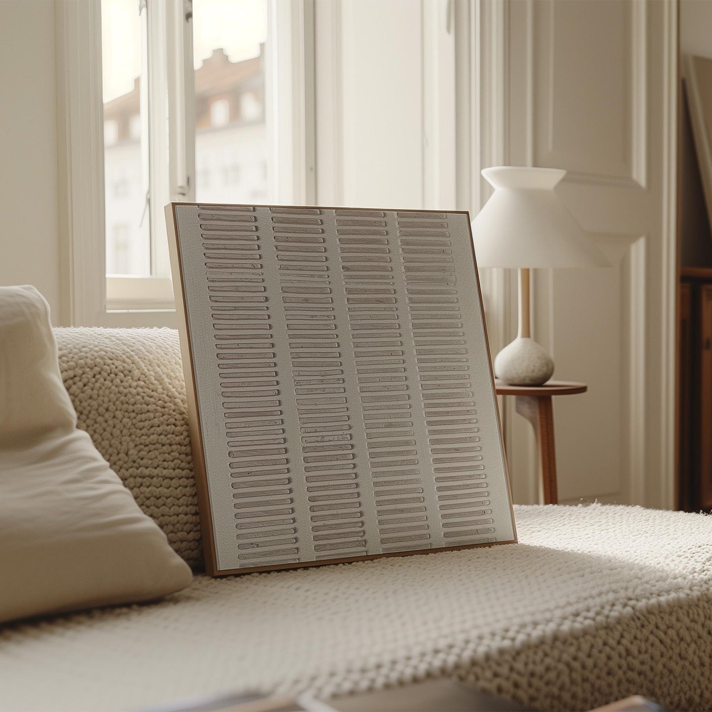 White  Canvas Wall Art: Minimalist Wabi Sabi Style (Floating Frame)