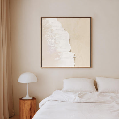 Ocean Wave Canvas Art: Beige and White Japandi Decor
