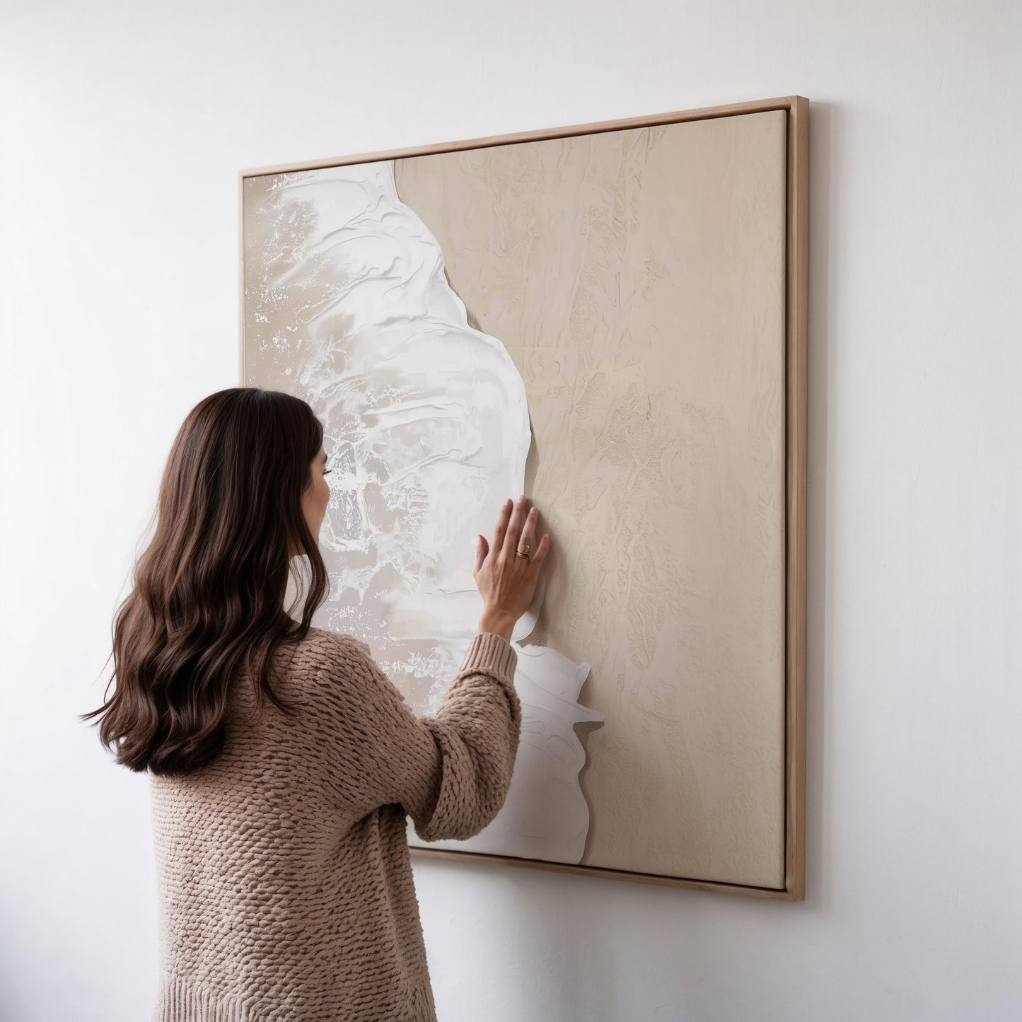 Ocean Wave Canvas Art: Beige and White Japandi Decor