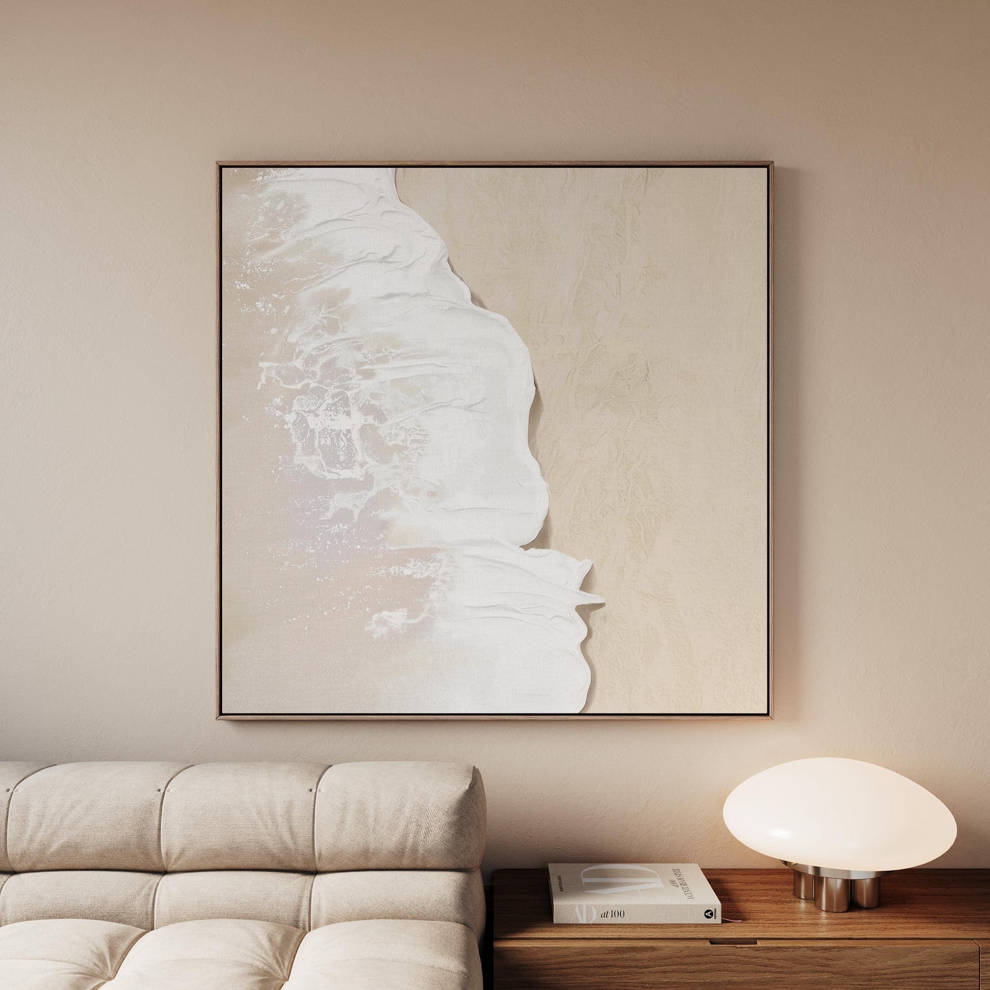 Ocean Wave Canvas Art: Beige and White Japandi Decor
