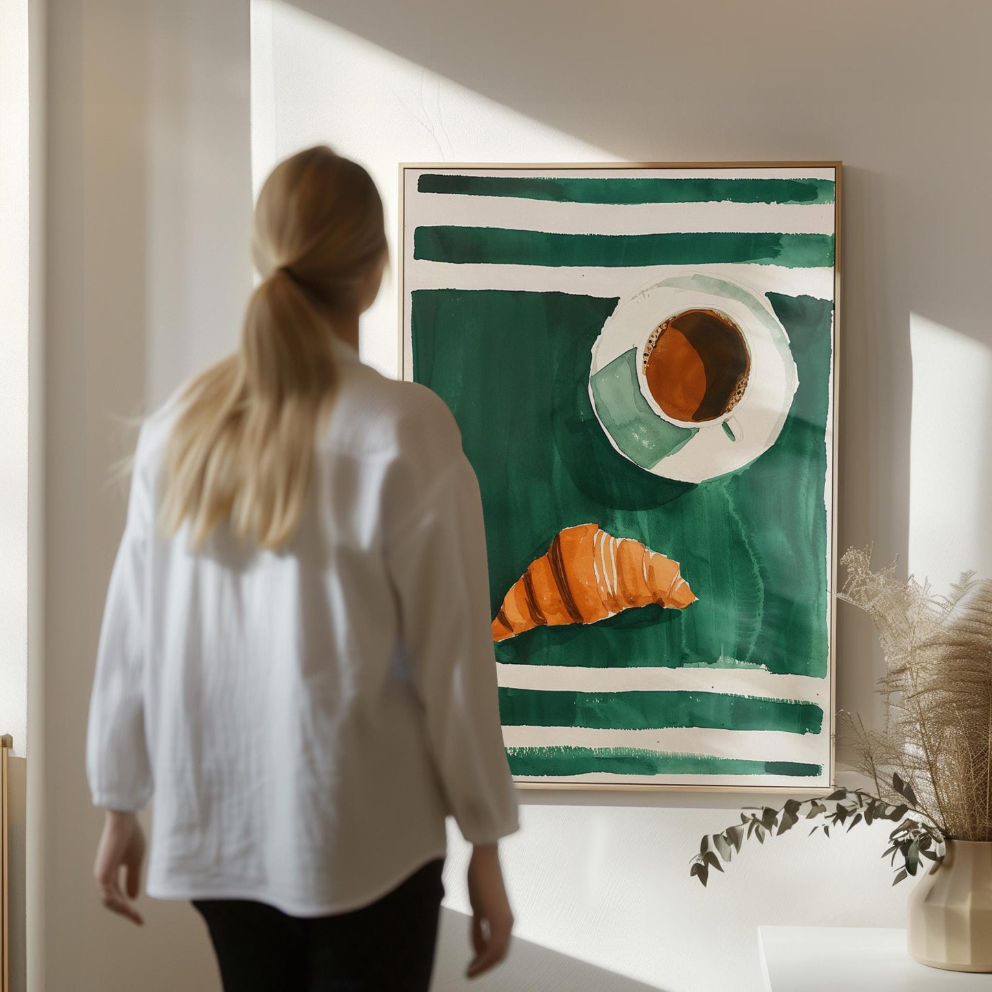 Coffee and Croissant Wall Art - Modern Kitchen Food Print