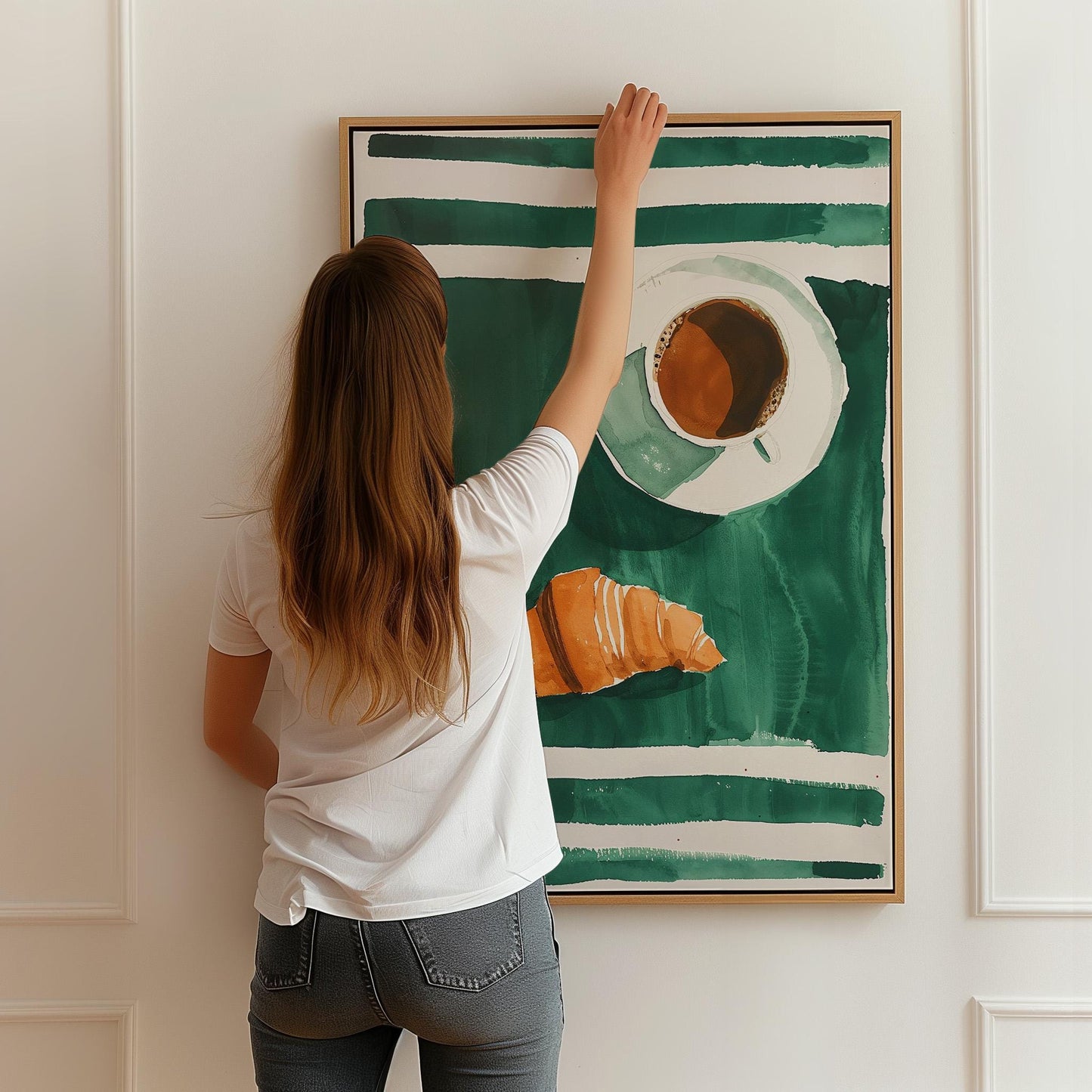 Coffee and Croissant Wall Art - Modern Kitchen Food Print