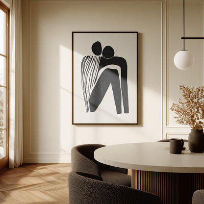 Abstract Canvas Wall Art Black and White Minimalist Couple Embrace Modern Figurative Framed Print