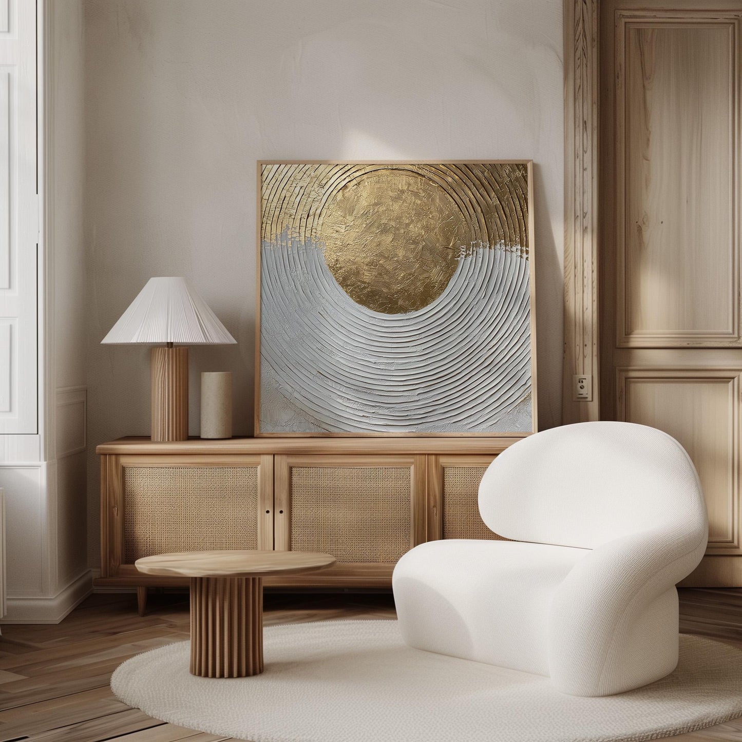 Gold and White Canvas Art: Modern  Square Wall Decor