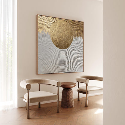 Gold and White Canvas Art: Modern  Square Wall Decor