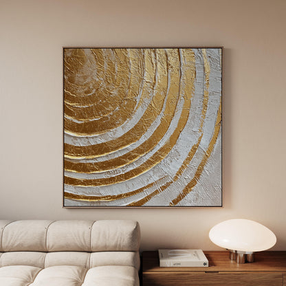 Gold and White Canvas Art:  Square Painting with Floating Frame