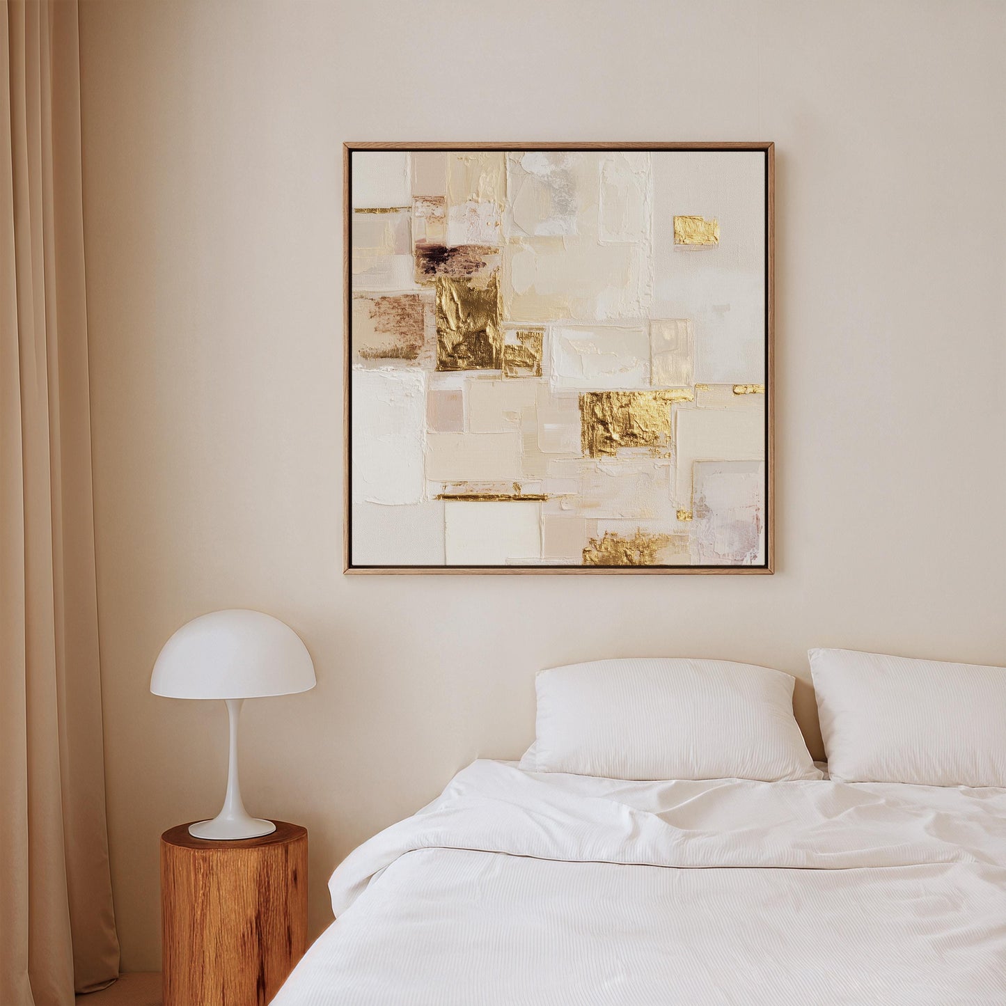 Gold and White Canvas Wall Art -  Modern Square Print