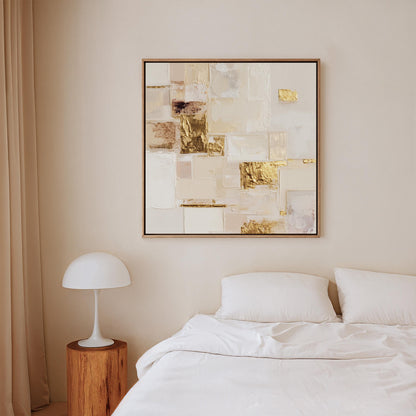 Gold and White Canvas Wall Art -  Modern Square Print