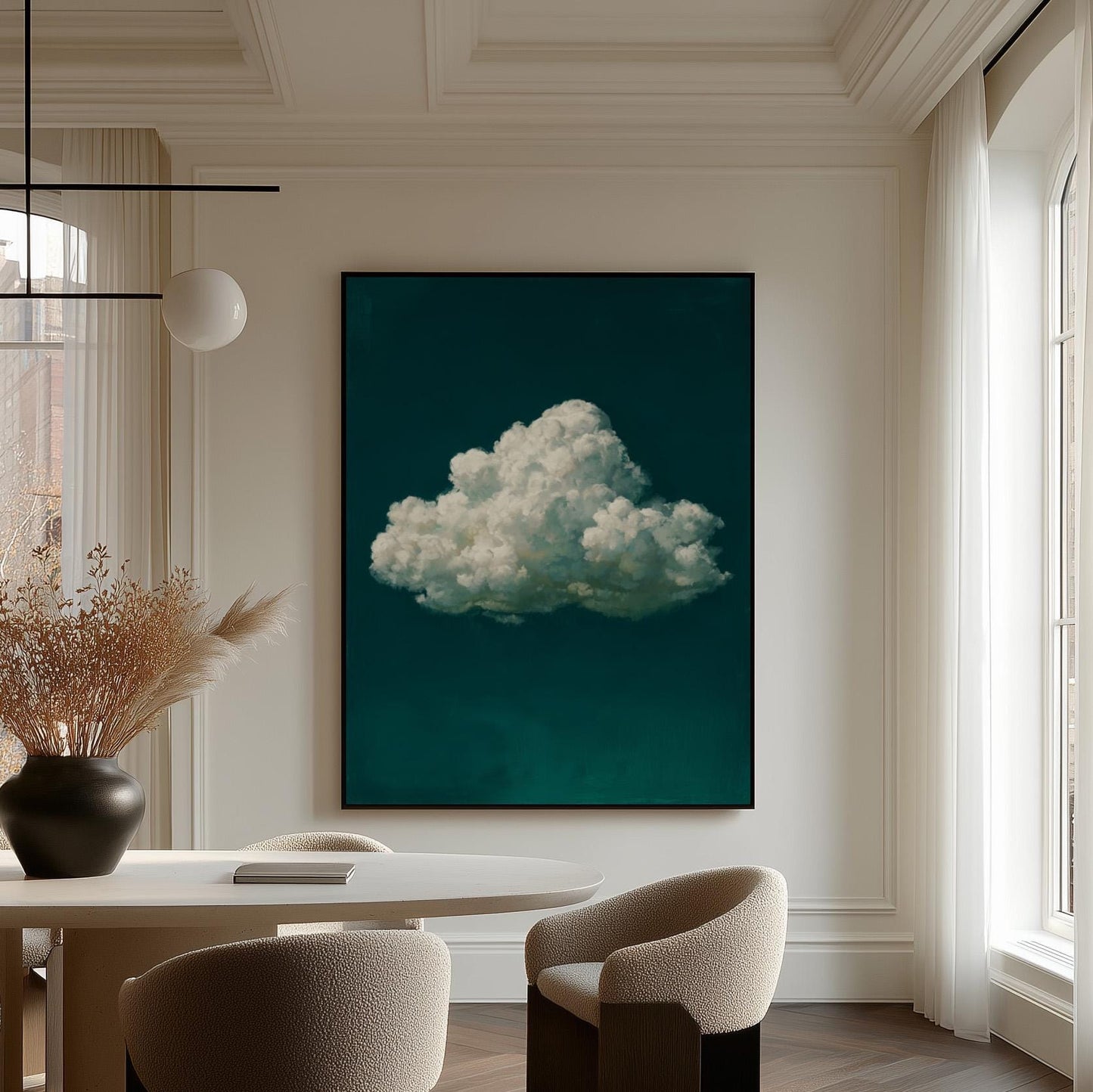 Canvas Wall Art: Indigo Blue Clouds - Minimalist Floating Frame