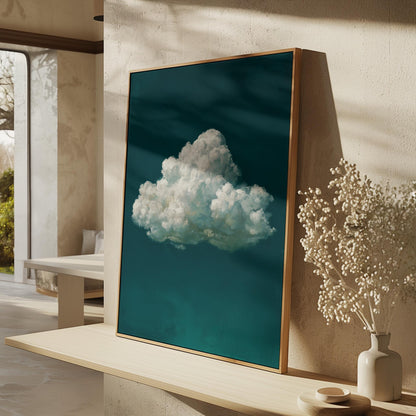 Canvas Wall Art: Indigo Blue Clouds - Minimalist Floating Frame