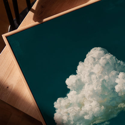 Canvas Wall Art: Indigo Blue Clouds - Minimalist Floating Frame