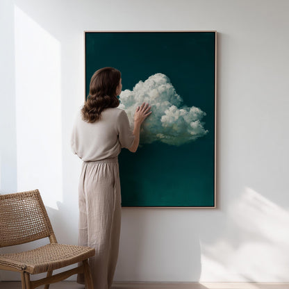 Canvas Wall Art: Indigo Blue Clouds - Minimalist Floating Frame